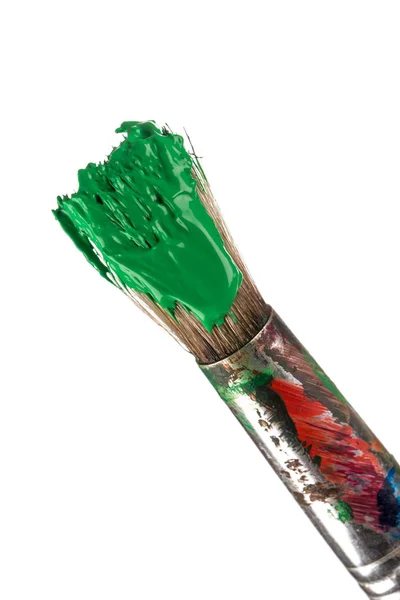 Pinsel mit grüner Farbe — Stockfoto