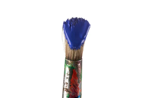 Escova com tinta azul — Fotografia de Stock