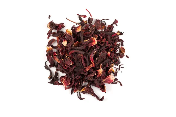 Heap Aromatic Hibiscus Tea Karkade Isolated White Background — Stock Photo, Image