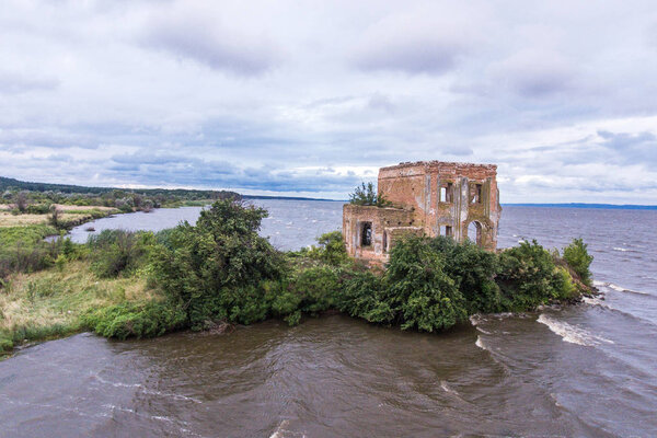 The ruins of the church of St. Elijah in the village of Tsybli, Ukraine. 