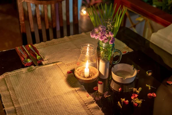 Candlelit Dinner Table Place Setting — Stock Photo, Image