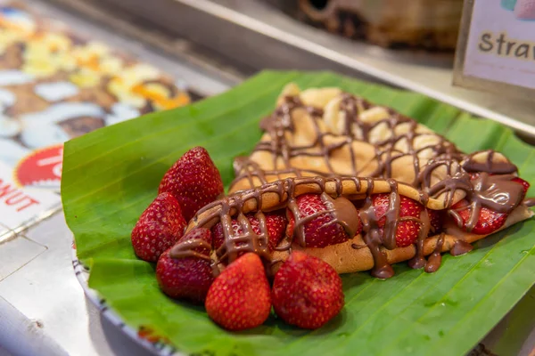 Pancake Crepe Fruit Chocolate Sauce Night Market Pai Thailand — Stock Photo, Image