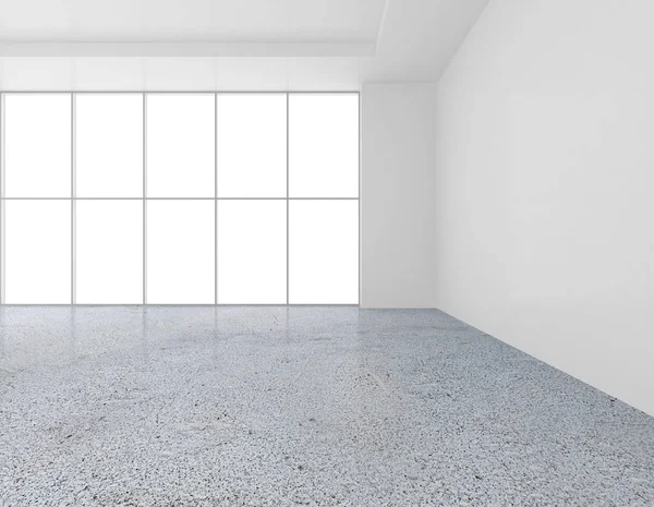 White empty wall contemporary gallery. Modern open space expo with concrete floor. 3d rendering