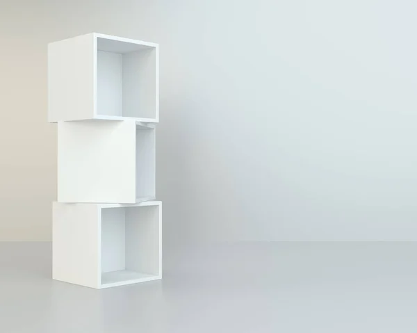 White box shelves. 3d rendering on background room