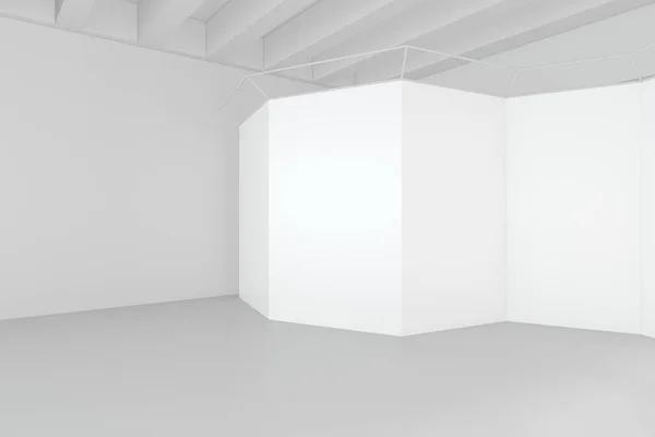 Blank exhibition stand on floor in white room. 3d rendering