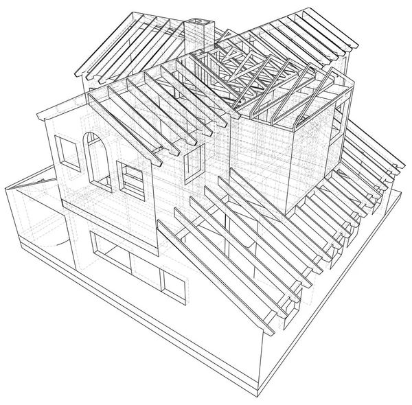 House structure architecture. Abstract drawing. Tracing illustration of 3d