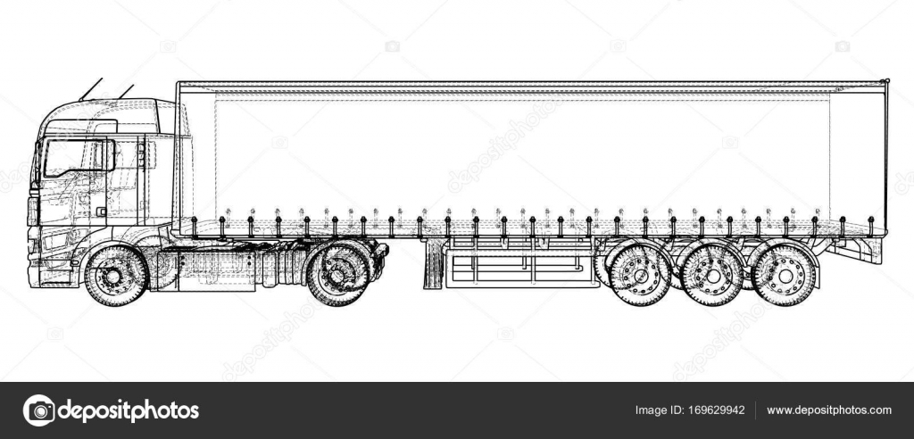 Download Cargo Truck Trailer. Abstract drawing. Wire-frame. EPS10 format. Vector created of 3d — Stock ...