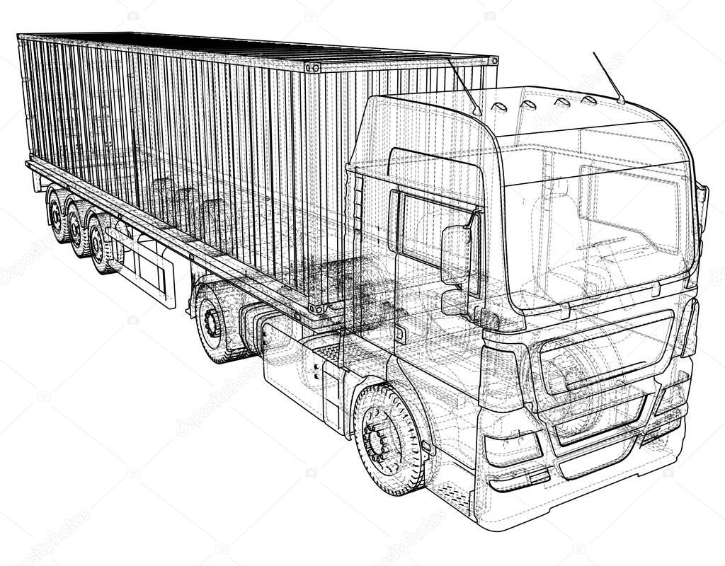 Download Cargo Truck Trailer. Wire-frame. EPS10 format. Vector rendering of 3d — Stock Vector ...