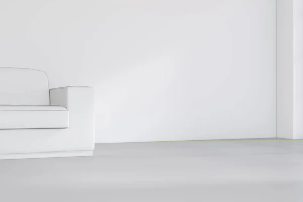 White room with sofa and empty background wall. 3d rendering