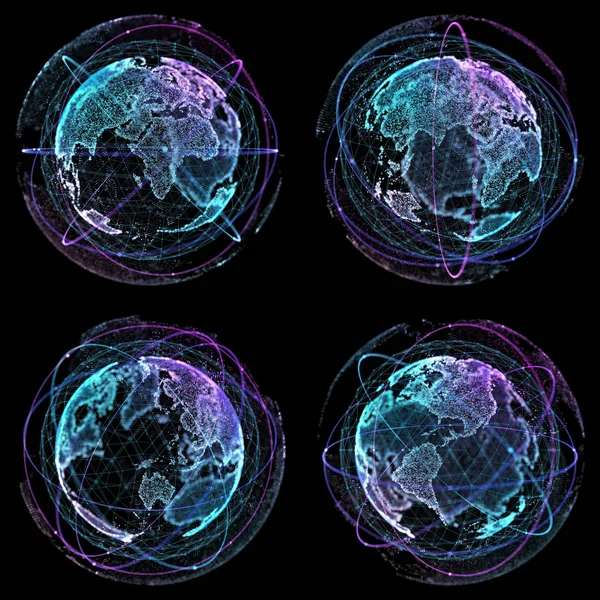 Set world map point, line, composition, representing Global network connection, international meaning. 3d illustration.