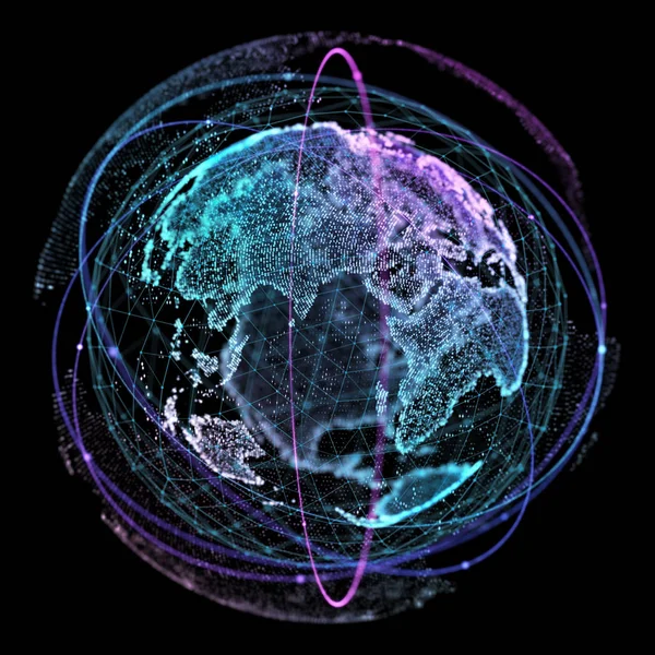 Communication in a social network without boundaries. Connection lines Around Earth Globe. Concept of social network, uniting people around the globe. 3d illustration.