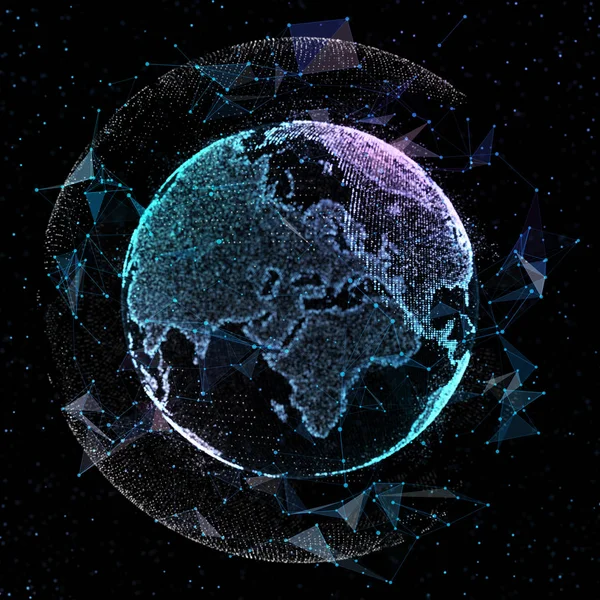 Communication in digital network. Earth Globe. 3d illustration.