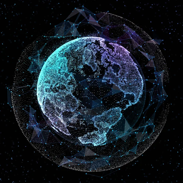 Communication in digital network. Earth Globe. 3d illustration.