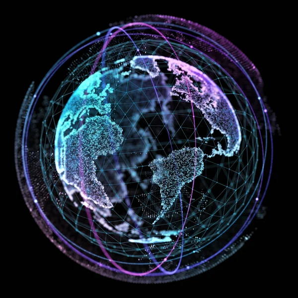Communication in a social network without boundaries. Connection lines Around Earth Globe. Concept of social network, uniting people around the globe. 3d illustration.