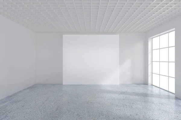 CEO office with white walls in an office area with a panoramic window. A large blank wall fragment. 3d rendering