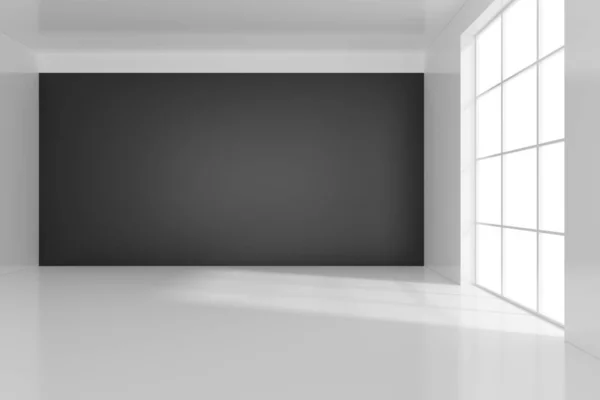 Empty bright office room with light ray on wall. 3D Rendering.