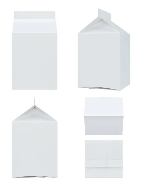 Set Milk and juice white carton package. 3d rendering