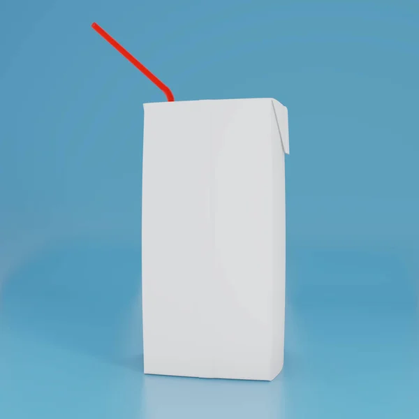 Blank Packet Carton Juice and milk pack with straw White Realistic 3d Rendering for mock up template design