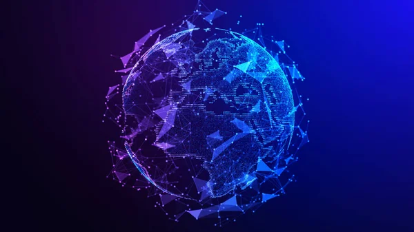 Global network connection. Concept background with planet Earth. Internet and technology. Blue background. 3d illustration