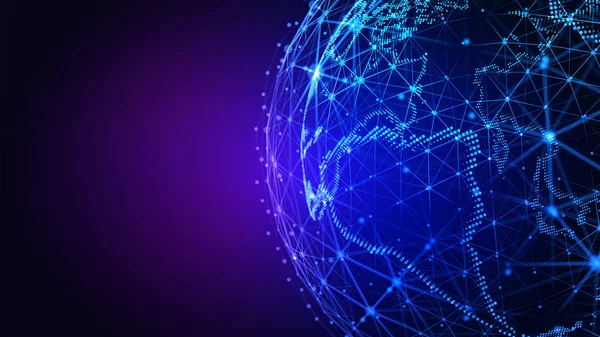 Connection lines Around Earth Globe. Background with Light Effect. Global International Connectivity Background. 3D illustration