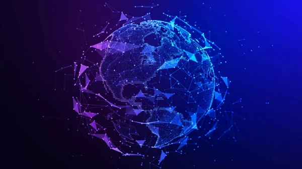 Connection lines Around Earth Globe. Background with Light Effect. Global International Connectivity Background. 3D illustration