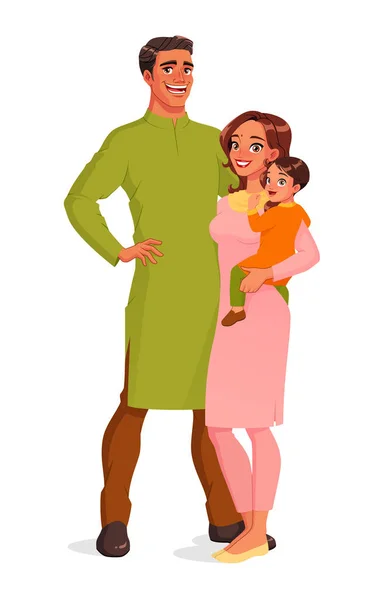 Szczęśliwy uśmiechnięty indyjski portret rodzinny. Ilustracja izolowanego wektora. — Wektor stockowy