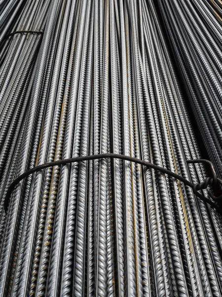 Metal steel bars for concrete reinforcement. Rusty metal bars. Texture, background