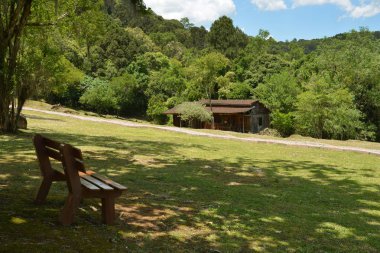 Dağların ve ağaçların manzarası, Caracol Şelalesi ve Hava Tramvayı Serra Parkları, Canela, Brezilya
