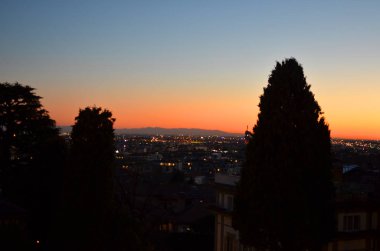 observation deck of the upper city at sunset, Bergamo, Italy