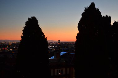 observation deck of the upper city at sunset, Bergamo, Italy