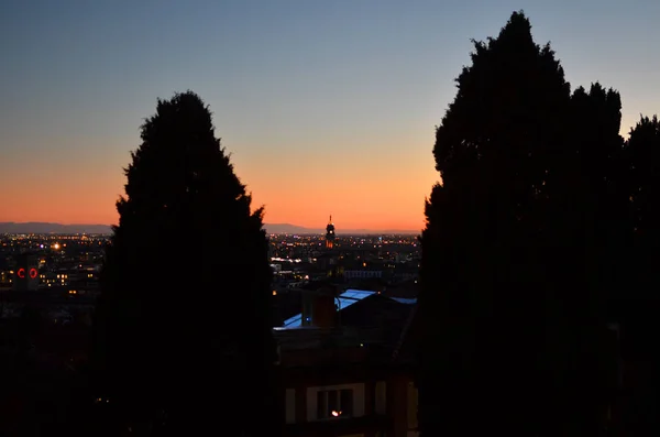 Osservatorio Della Città Alta Tramonto Bergamo Italia — Foto Stock