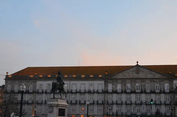 Porto Portugal Praca Liberdade Statue King Dom Pedro Dos Aliados — стоковое фото