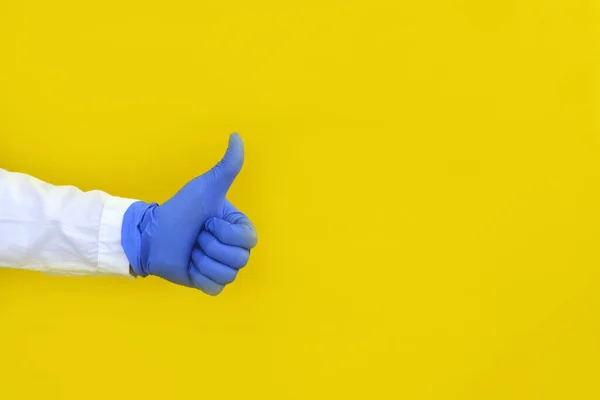 Mano Guantes Látex Gesto Clase Sobre Fondo Claro — Foto de Stock