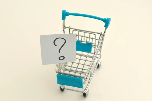 Χαρτοαυτοκόλλητα Ερωτηματικό Καροτσάκι Για Ψώνια Έννοια Για Την Επίλυση Του — Φωτογραφία Αρχείου