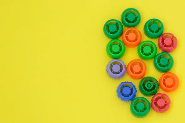 Bouchons Plastique Multicolores Provenant Aliments Pour Bébés Déchets Zéro Style — Photo
