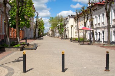 Vitebsk, Belarus - 14 Mayıs 2020: Suvorov Caddesi, Vitebsk 'in tarihi merkezi