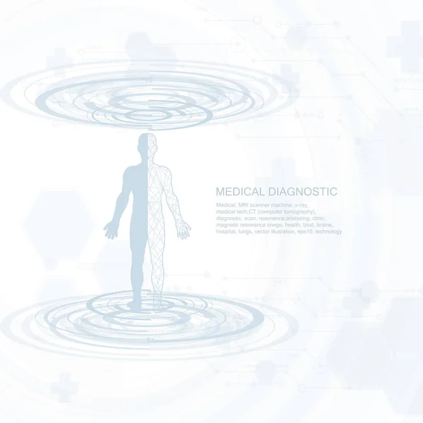 Cuidados de saúde do corpo humano, com ícones médicos, órgãos, gráficos, diagramas e espaço de cópia. Diagnóstico médico . — Vetor de Stock