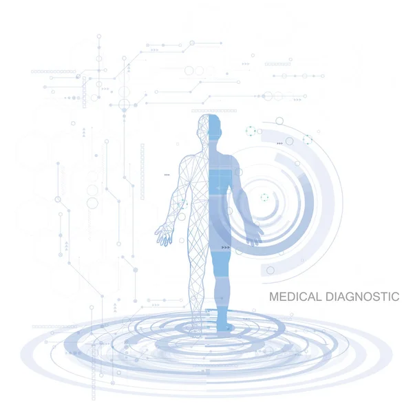 Cuidados de saúde do corpo humano, com ícones médicos, órgãos, gráficos, diagramas e espaço de cópia. Diagnóstico médico . — Vetor de Stock