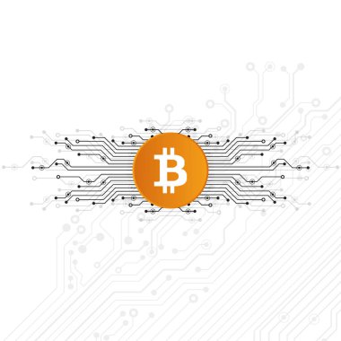 Soyut bitcoin Kripto Döviz Alım blockchain teknoloji genel dünya haritası üzerinde. Vektör çizim.