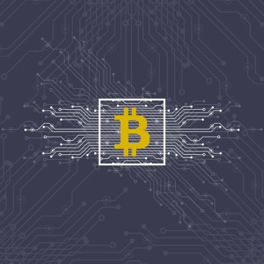 Soyut bitcoin Kripto Döviz Alım blockchain teknoloji genel dünya haritası üzerinde. Vektör çizim.