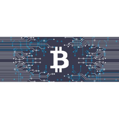 Soyut bitcoin Kripto Döviz Alım blockchain teknoloji genel dünya haritası üzerinde. Vektör çizim.