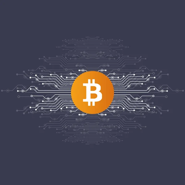 Tecnologia Blockchain Moeda Criptomoeda Abstrato Bitcoin Mapa Mundial Global Ilustração —  Vetores de Stock