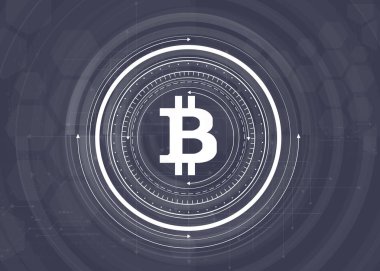 Soyut bitcoin Kripto Döviz Alım blockchain teknoloji genel dünya haritası üzerinde. Vektör çizim.