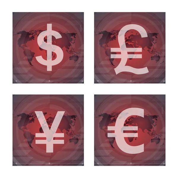 Dinero Moneda Dólar Yen Euro Libra Signo Vectorial Aislado — Vector de stock