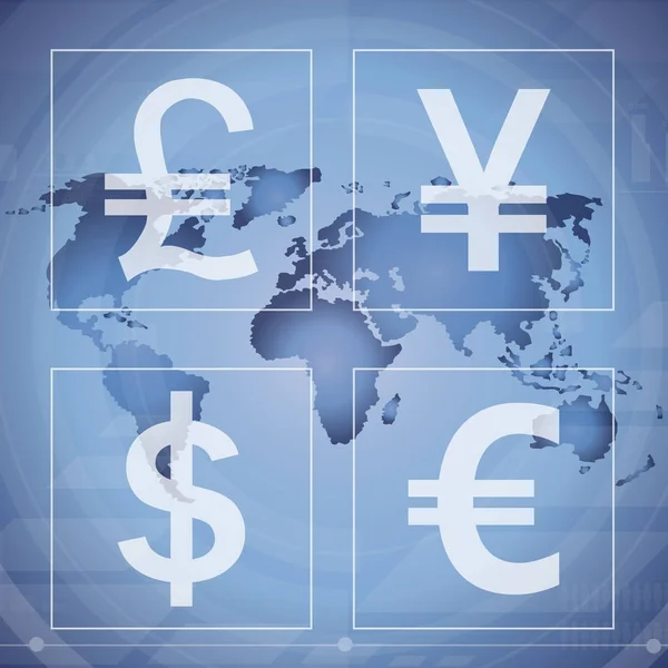 Geldwährung Dollar Yen Euro Pfund Isoliertes Vektorzeichen — Stockvektor