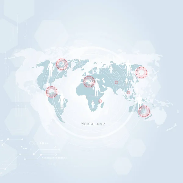 グローバル ネットワーク接続 世界地図技術の組成は グローバル ビジネスの概念 ベクトル図 — ストックベクタ