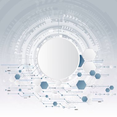 Teknoloji arka plan ve soyut dijital teknoloji daire çeşitli teknolojik elemanları ile. Vektör çizim. EPS 10.