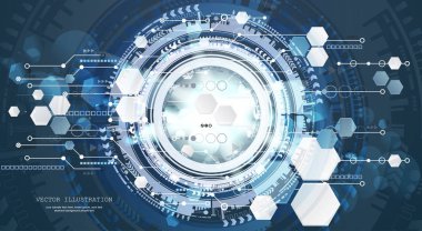 Teknoloji arka plan ve soyut dijital teknoloji daire çeşitli teknolojik elemanları ile. Vektör çizim. EPS 10.