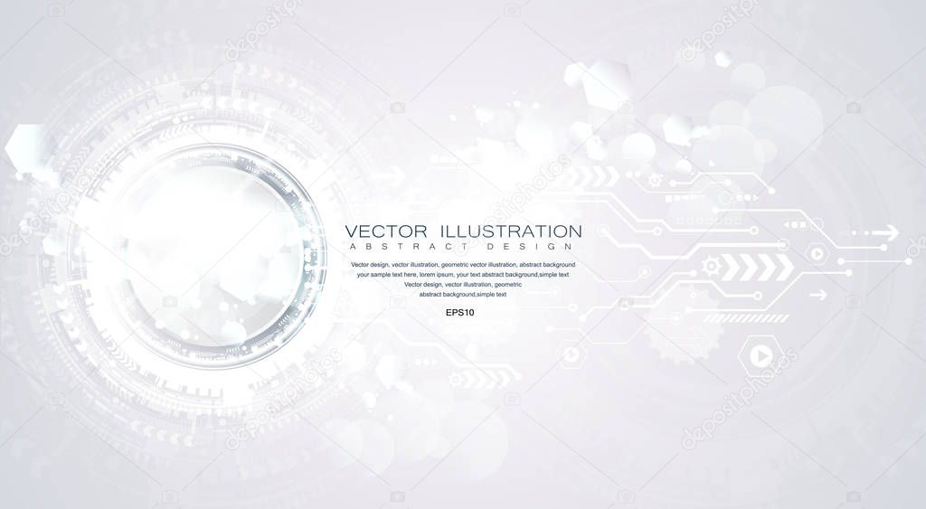 Technology background and abstract digital tech circle with various technological elements. Vector illustration. Light color background.