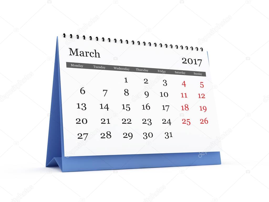 Desk Calendar 2017 March